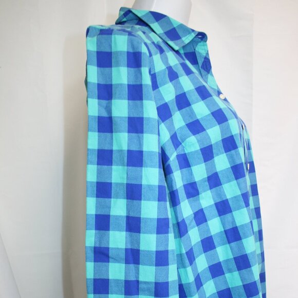 Women's Talbots Bright Blue/Light Blue Gingham  Cotton Button Up Size XLP - Picture 2 of 5